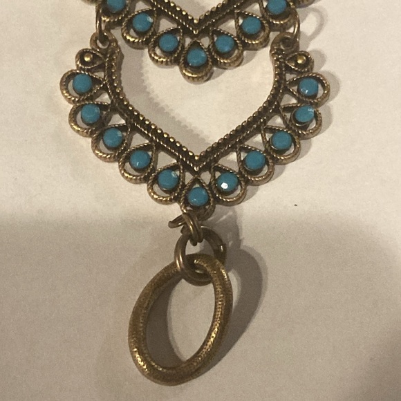 NWOT - Turkish Style Brassy Filigree Heart Design Turquoise & Crystal Bracelet - Picture 6 of 14